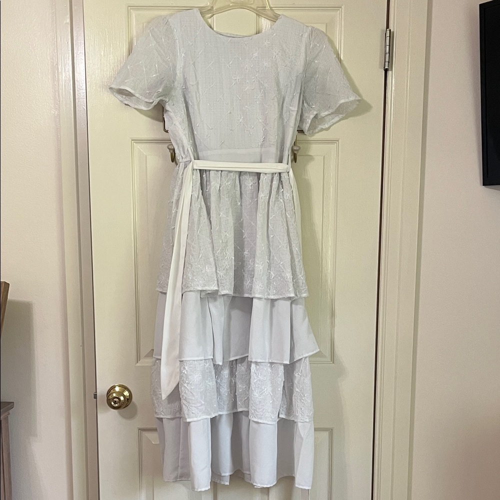 Polagram White Floral Textured Dress